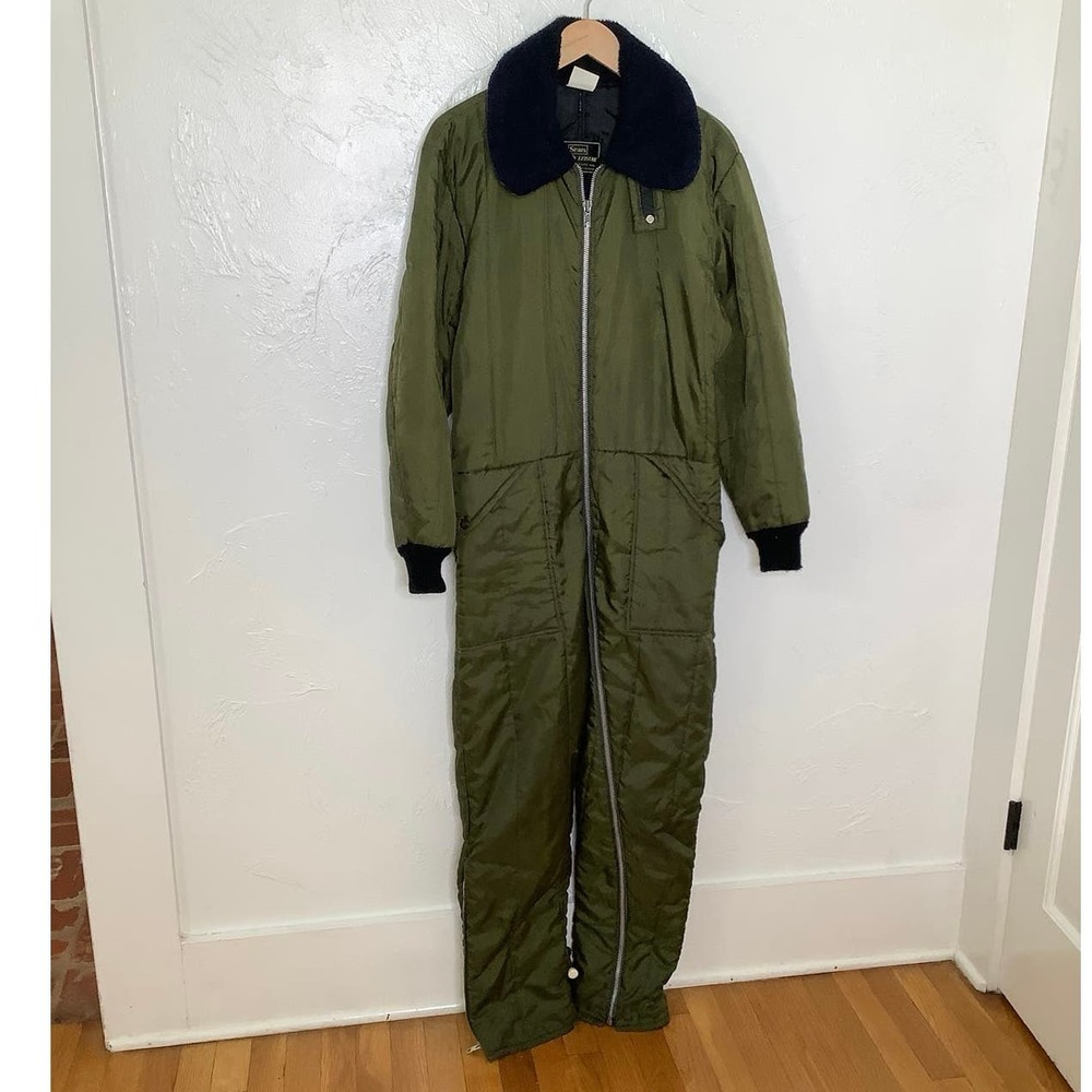 Vintage Sears Army Green Work N Leisure Freezer Jumpsuit size 40 Reg